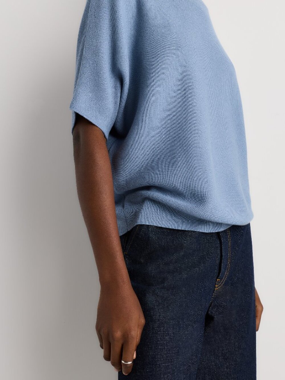 Cotton Cashmere Dolman Sweater in Blue - Picture 9 of 10
